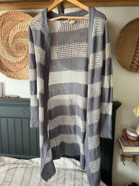 y2k Mudd gray striped duster cardigan sz medium lightweight